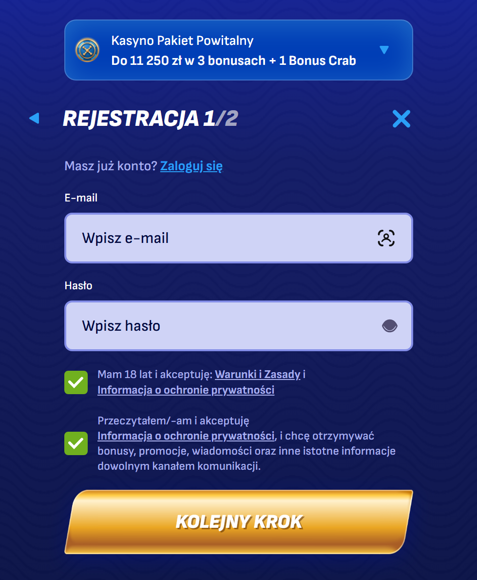 Proces rejestracji konta w serwisie